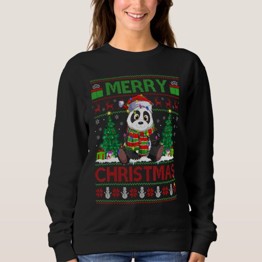 Panda   Xmas Tree Lights Ugly Santa Panda Christma Sweatshirt (Vorderseite)