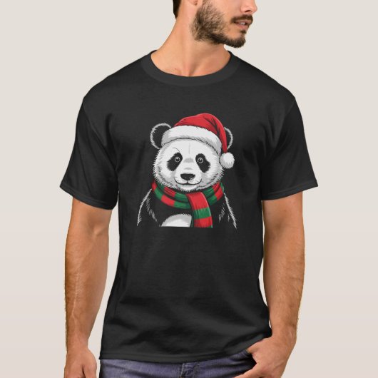 Panda Xmas Weihnachtsmannmütze Scarf Weihnachtskos T-Shirt (Vorderseite)