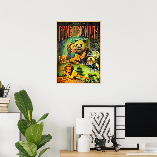 Pandamonium Funny Panda Retro Horror Filmplakat Poster (Heimbüro)