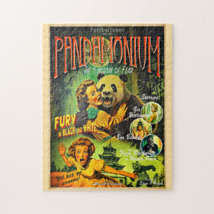 Pandamonium Funny Panda Retro Horror Filmplakat Puzzle