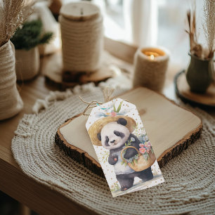 Pandas Abenteuer mit Blumen Geschenkanhänger