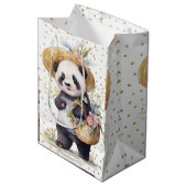 Pandas Abenteuer mit Blumen Mittlere Geschenktüte (Vorderseite Schrägansicht)