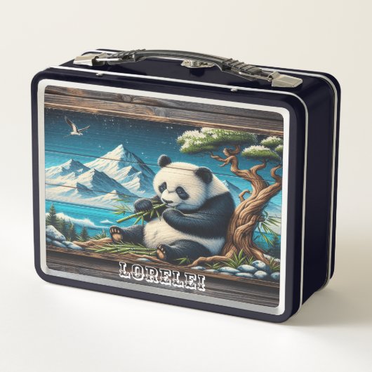 Pandas abgeschiedener Koch: Bambus Vergnügen Metall Brotdose (Rückseite)
