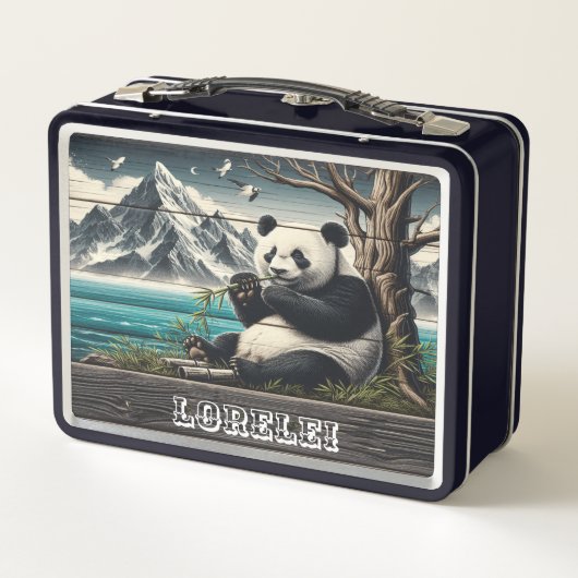 Pandas abgeschiedener Koch: Bambus Vergnügen Metall Brotdose (Rückseite)