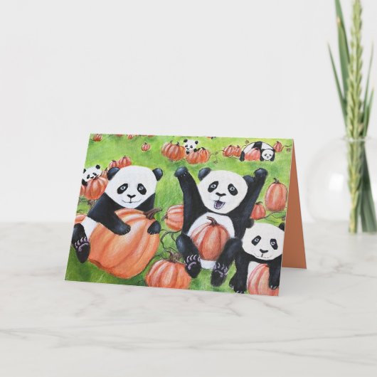 Pandas and Pumpkins Fall Grußkarte Karte (Vorderseite)