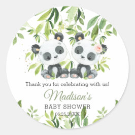 Pandas Bamboo Greenery Twin Boy Girl Baby Shower Runder Aufkleber