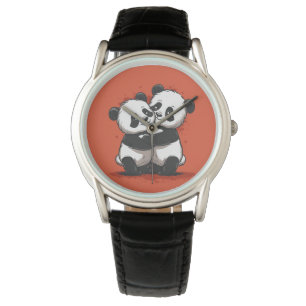 Pandas Classic Black Leather Watch Armbanduhr