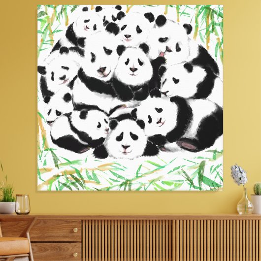 Pandas Family Canvas Print - Malerei Leinwanddruck (Insitu (Wohnzimmer))