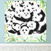Pandas Family Canvas Print - Malerei Leinwanddruck (Insitu (Holzboden))