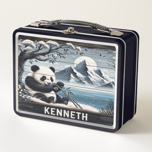 Panda's Forest Haven: Bamboo-Dulgence Metall Brotdose (Vorderseite)