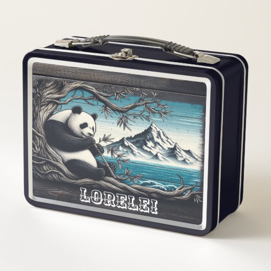 Panda's Forest Haven: Bambusfest Metall Brotdose (Vorderseite)