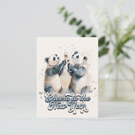 Pandas für das neue Jahr Postkarte (Stehend Vorderseite)
