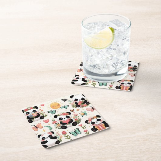 Pandas Garten der Liebe Papier Untersetzer (Vor Ort)