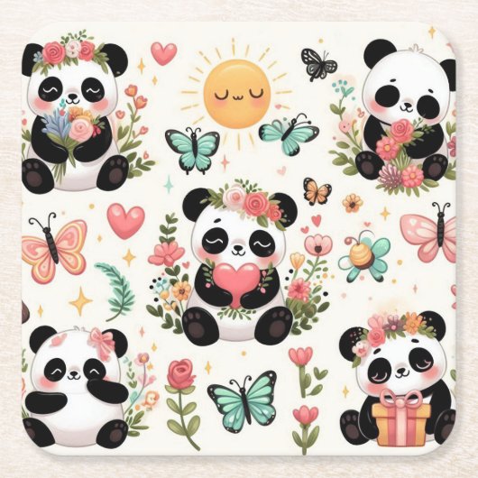 Pandas Garten der Liebe Papier Untersetzer (Vorderseite)