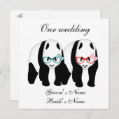 Pandas Hochzeitseinladung mit Brille Einladung (Vorne/Hinten)