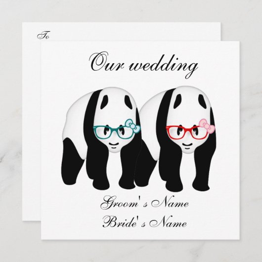Pandas Hochzeitseinladung mit Brille Einladung (Vorne/Hinten)