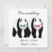 Pandas Hochzeitseinladung mit Brille Einladung (Vorderseite)