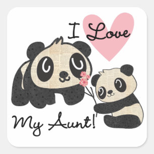 Pandas I Liebe Meine Tante Quadratischer Aufkleber