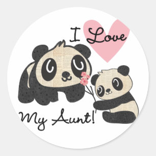 Pandas I Liebe Meine Tante Runder Aufkleber