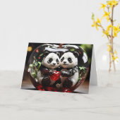 Pandas im Glasherz Karte (Gelbe Blume)