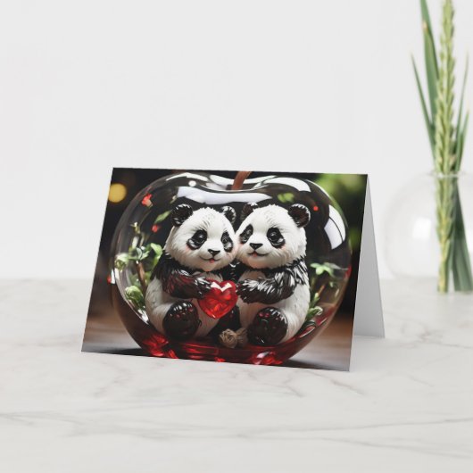 Pandas im Glasherz Karte (Vorderseite)