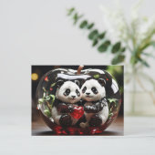 Pandas im Glasherz Postkarte (Stehend Vorderseite)