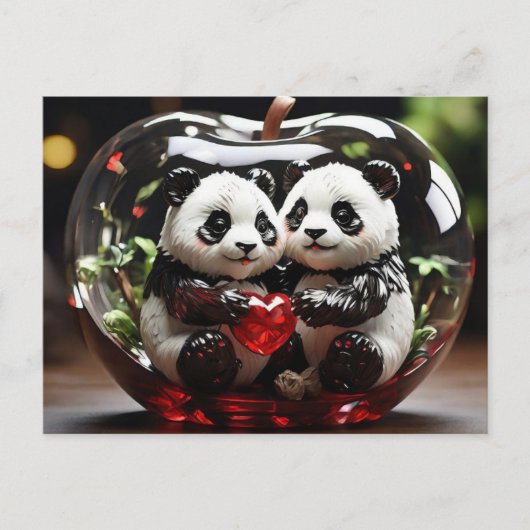 Pandas im Glasherz Postkarte (Vorderseite)