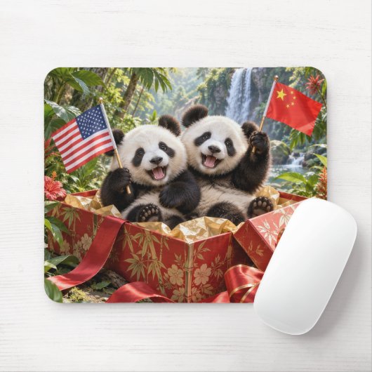 Pandas in Geschenkbox Mousepad (Mit Mouse)