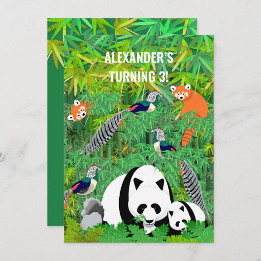 Pandas Lady Amherst's Fasants Red Pandas Bamboo Einladung (Vorne/Hinten)