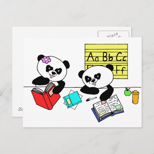 Pandas learning at school postkarte (Vorne/Hinten)