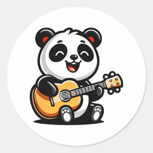 Panda's Melodic Serenade - Acoustic Guitar Art Runder Aufkleber (Vorderseite)