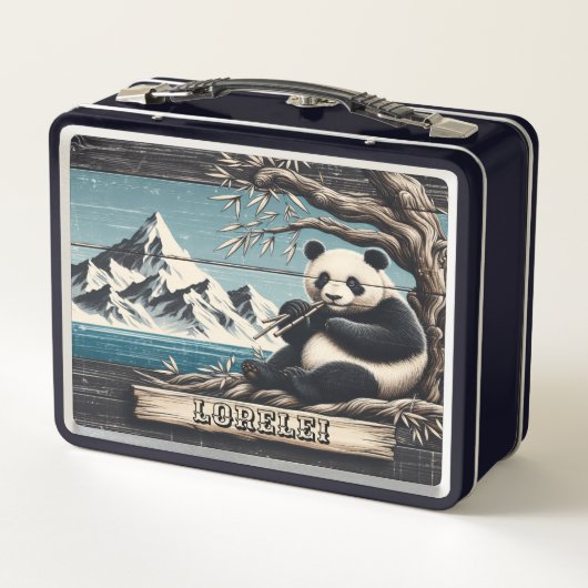 Panda's Mountain Perch: Bambus stellt sich zurück Metall Brotdose (Rückseite)