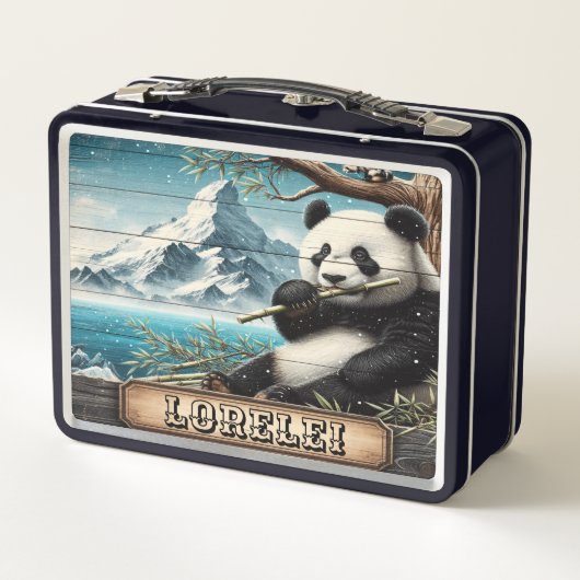 Panda's Mountain Vista: Bambus-Absetzung Metall Brotdose (Rückseite)