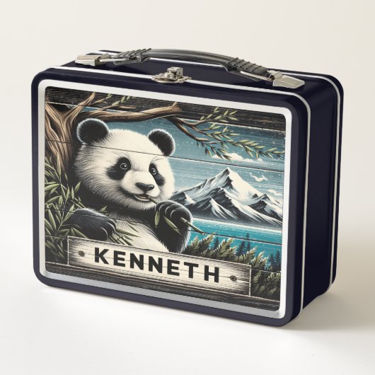 Panda's Mountain Vista: Bambus-Leckerei Metall Brotdose (Vorderseite)