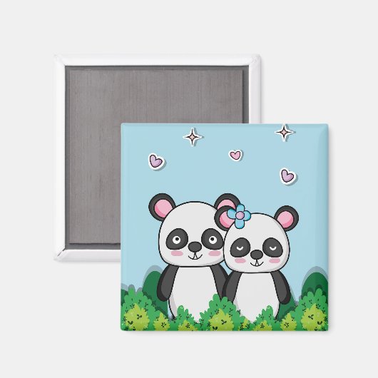 Pandas-Paar Magnet (Vorderseite/Rückseite)