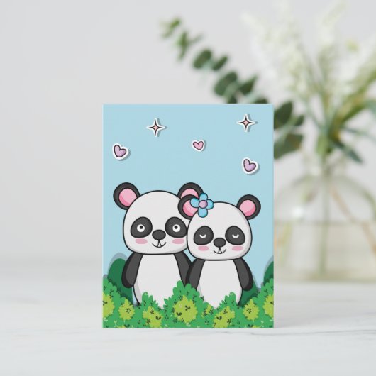 Pandas-Paar Postkarte (Stehend Vorderseite)
