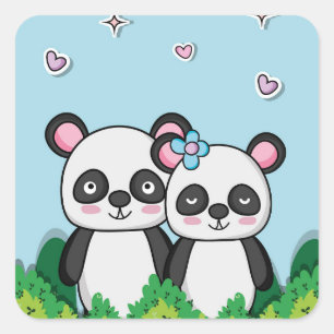 Pandas-Paar Quadratischer Aufkleber