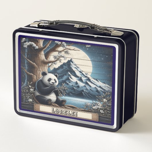 Pandas ruhiger Koch: Bambusfreude Metall Brotdose (Rückseite)