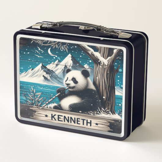 Pandas ruhiger Ort: Bambus Delight Metall Brotdose (Rückseite)