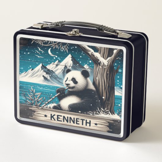 Pandas ruhiger Ort: Bambus Delight Metall Brotdose (Vorderseite)