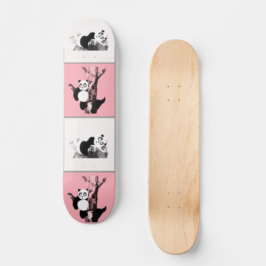Pandas Schachbrett - Rosa Skateboard (Vorderseite)
