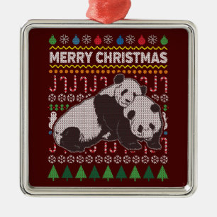 Pandas Ugly Christmas Sweater Wildlife Series Silbernes Ornament
