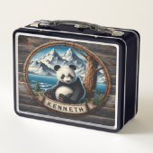 Pandas verstecktes Heiligtum: Bambuszufriedenheit Metall Brotdose (Rückseite)