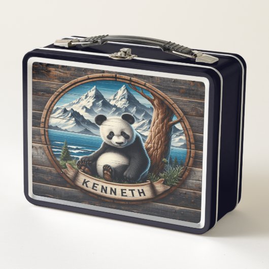 Pandas verstecktes Heiligtum: Bambuszufriedenheit Metall Brotdose (Vorderseite)