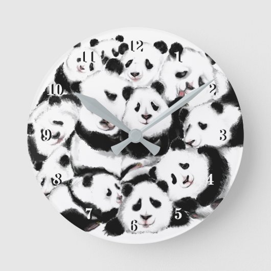 Pandas Wall Clock Big Hugs - Black White Painting Runde Wanduhr (Vorderseite)