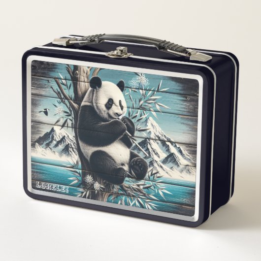 Panda's Wooded Haven: Bamboo-Leckerei Metall Brotdose (Vorderseite)