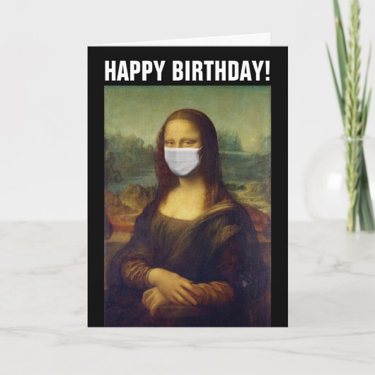 PANDEMIC BIRTHDAY CARD MONA LISA MIT MASKE KARTE (Vorderseite)