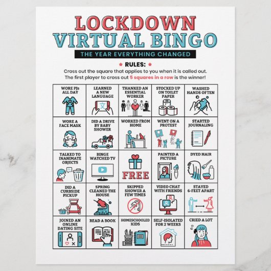 Pandemic Year Quarantine Bingo Lockdown Aktivitäte (Vorderseite)