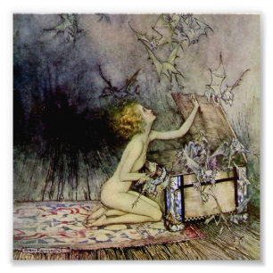 „Pandora öffnet die Büchse“ von Arthur Rackham Fotodruck