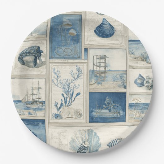 PANEL Cobalt Seas – Küstenparadies-Blöcke Pappteller (Vorderseite)
